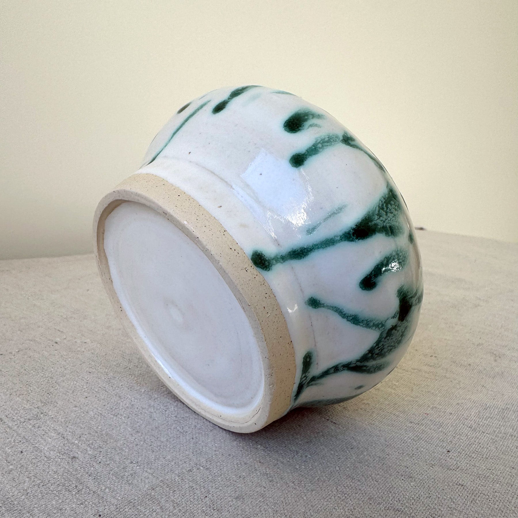 ceramic green and white splatterware container
